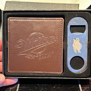 Miller leather coasters & bottle opener - Sous verre en cuire & ouvre bouteille